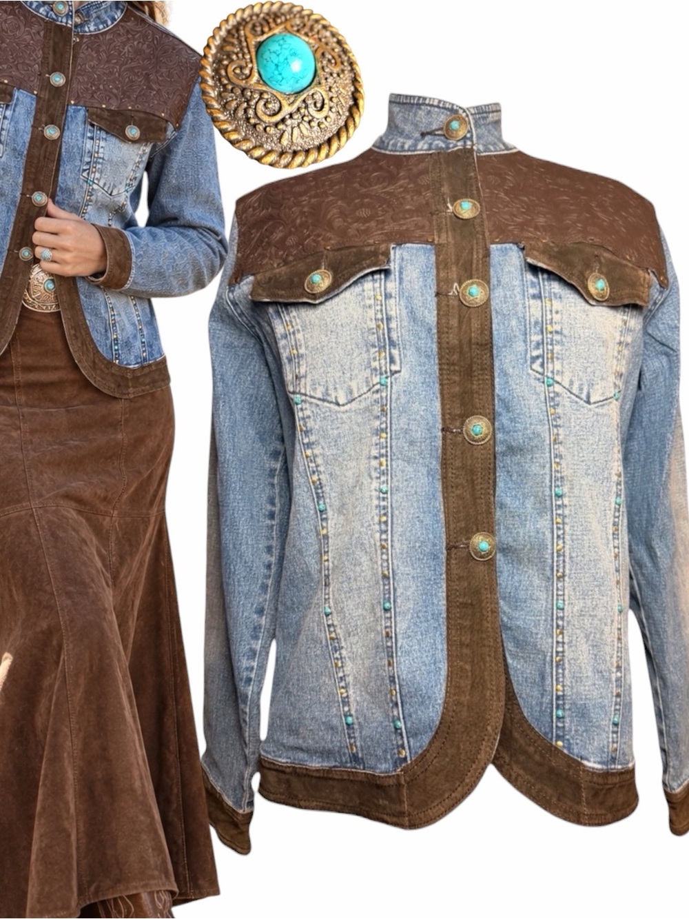 DG2 Diane Gilman Western Denim Suede Concho Jacket Small